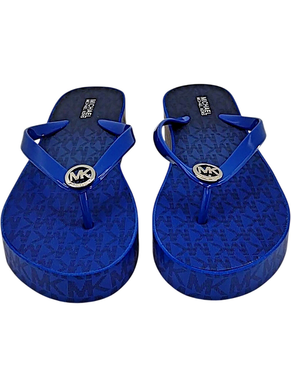 Michael Kors Women's Flip Flop Sandal Signature Logo Galaxy Blue Size 6 M NEW